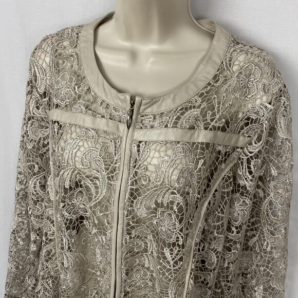 Chicos Open Lace Jacket Cardigan Size 3 Beige Tan Sheer Crochet Lace Dressy XL - Picture 3 of 13